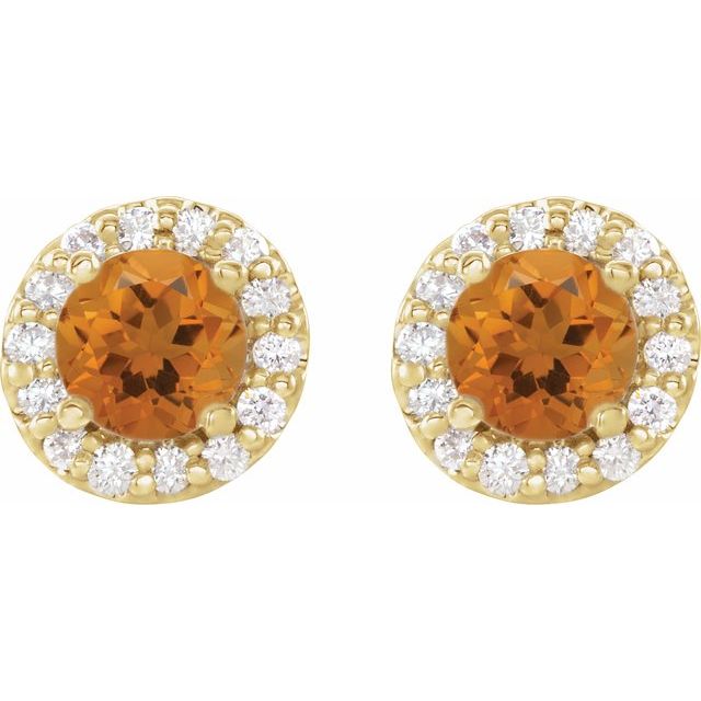 Round 4mm Natural Citrine & 1/8 CTW Natural Diamond Earrings