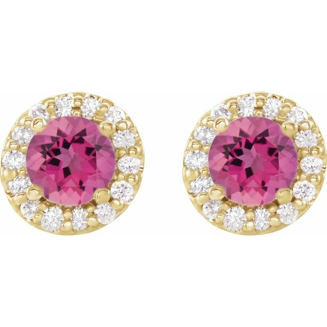 Round 5mm Natural Pink Tourmaline & 1/4 CTW Natural Diamond Earrings