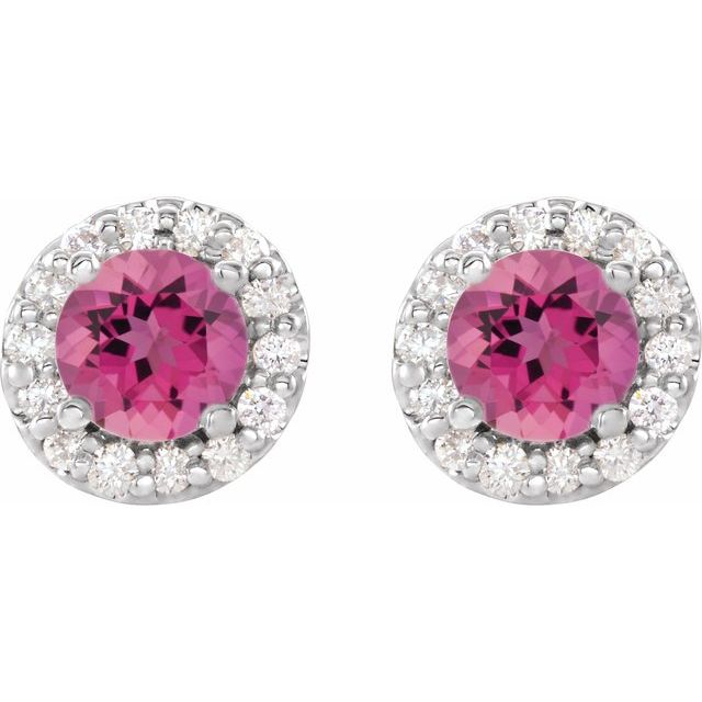Round 6mm Natural Pink Tourmaline & 1/4 CTW Natural Diamond Earrings