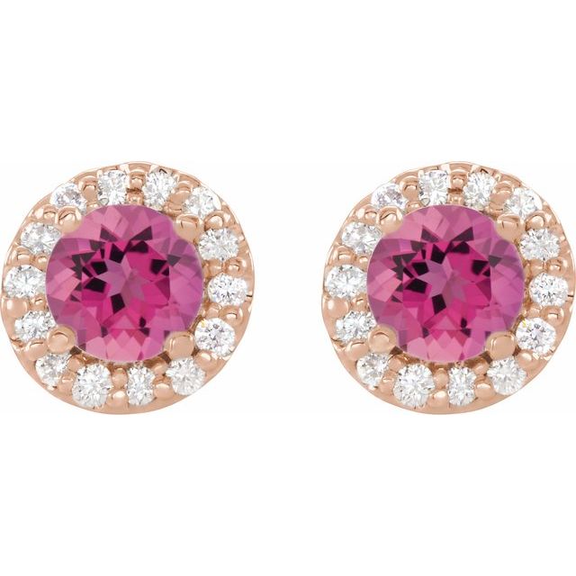 Round 5mm Natural Pink Tourmaline & 1/4 CTW Natural Diamond Earrings