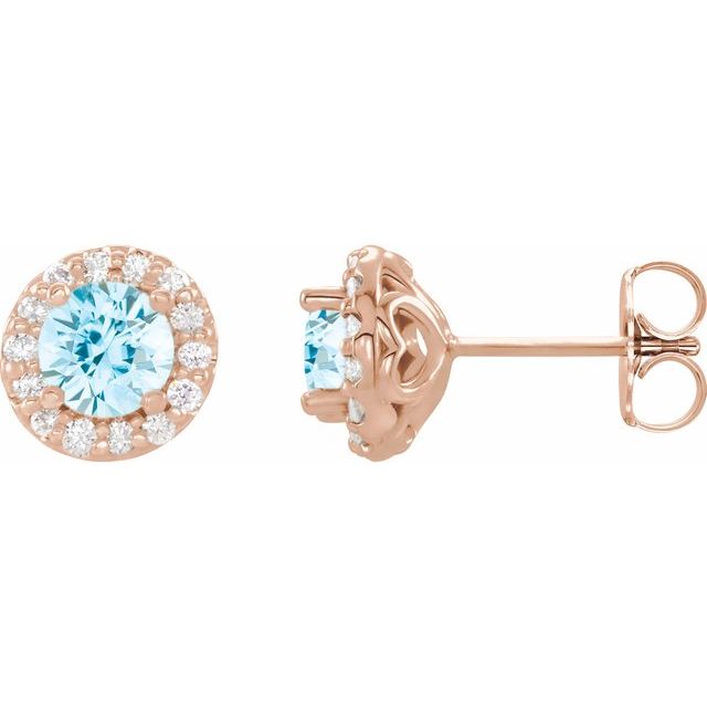 Round 4mm Natural Aquamarine & 1/8 CTW Natural Diamond Earrings