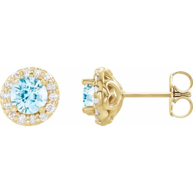 Round 4mm Natural Aquamarine & 1/8 CTW Natural Diamond Earrings