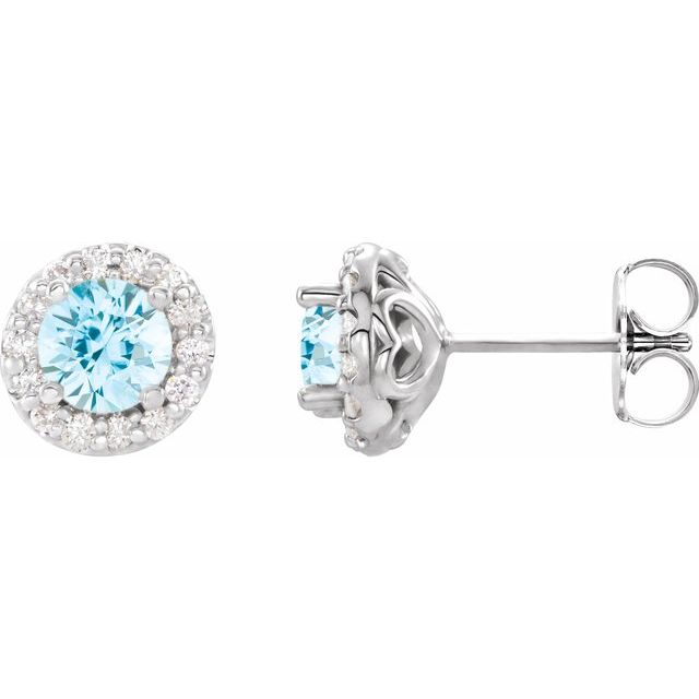 Round 4mm Natural Aquamarine & 1/8 CTW Natural Diamond Earrings