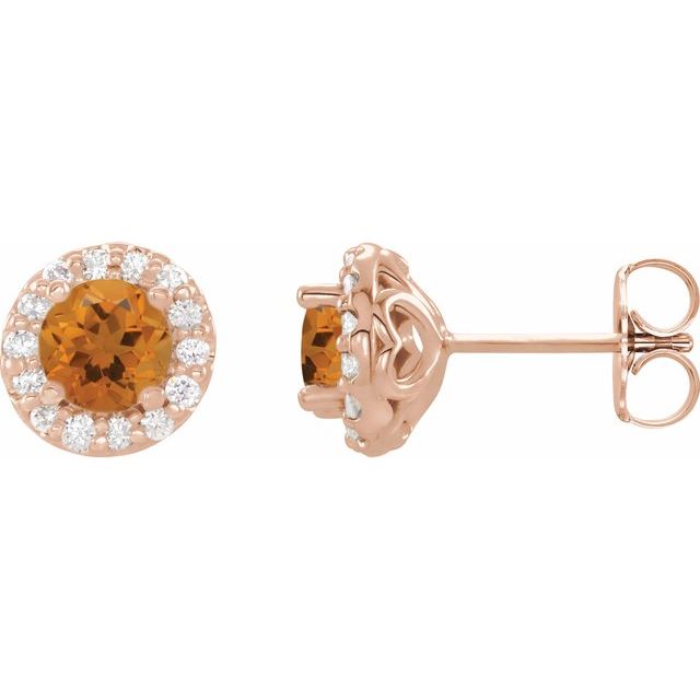 Round 4mm Natural Citrine & 1/8 CTW Natural Diamond Earrings