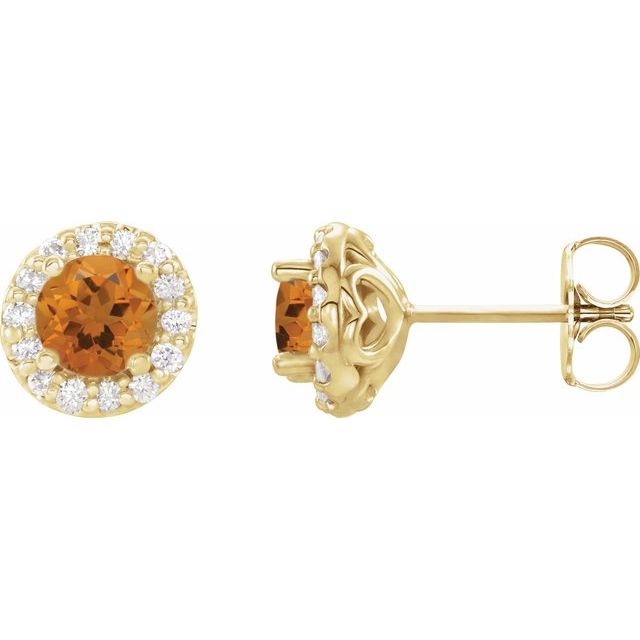 Round 5mm Natural Citrine & 1/4 CTW Natural Diamond Earrings