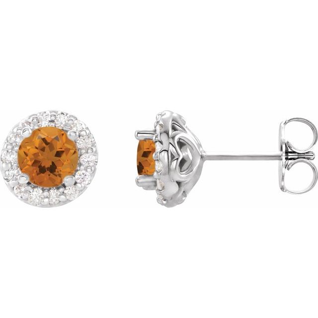 Round 4.5mm Natural Citrine & 1/4 CTW Natural Diamond Earrings