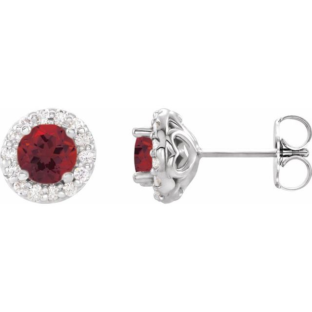 Round 5mm Natural Mozambique Garnet & 1/4 CTW Natural Diamond Earrings