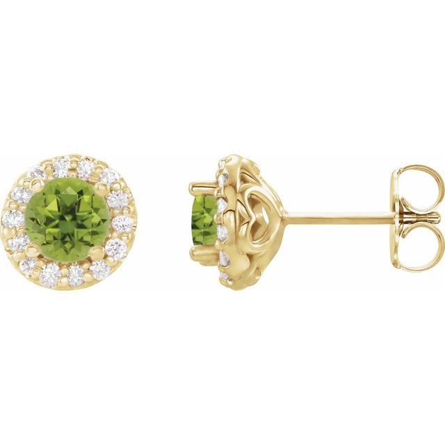 Round 4mm Natural Peridot & 1/8 CTW Natural Diamond Earrings