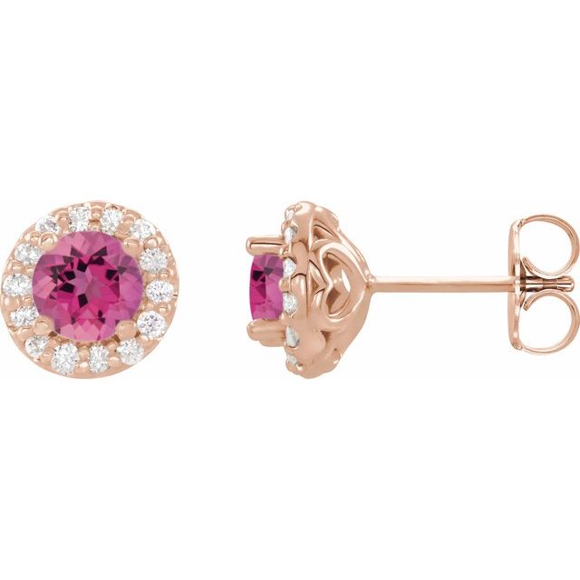 Round 5mm Natural Pink Tourmaline & 1/4 CTW Natural Diamond Earrings