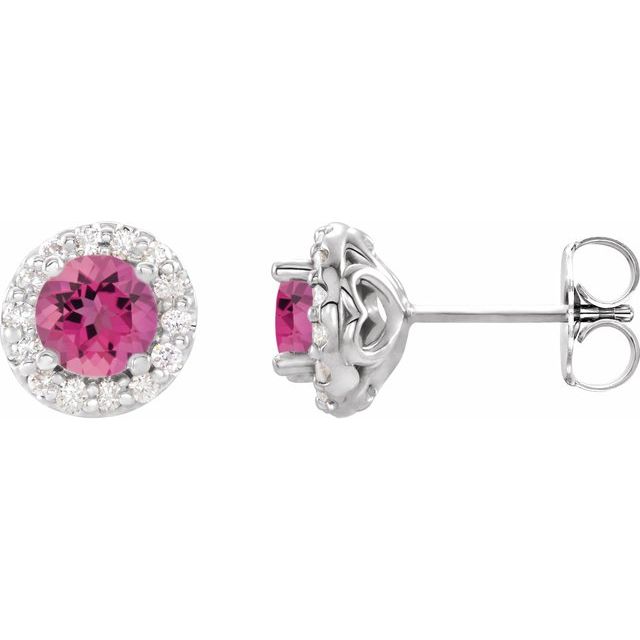 Round 5mm Natural Pink Tourmaline & 1/4 CTW Natural Diamond Earrings