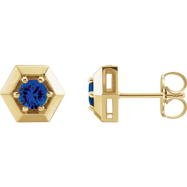 Round Natural Blue Sapphire Geometric Earrings