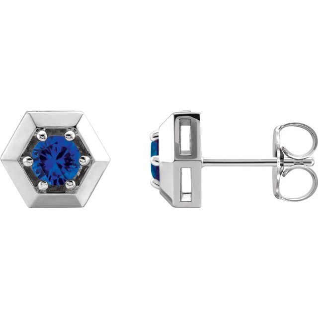 Round Natural Blue Sapphire Geometric Earrings