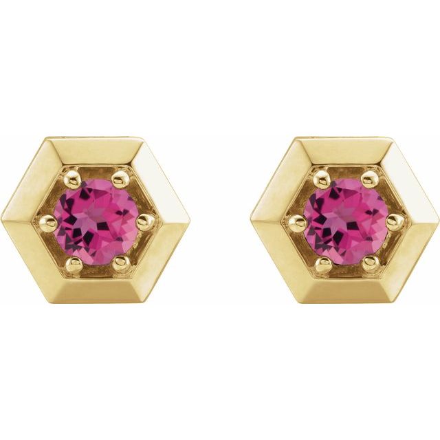 Round Natural Pink Tourmaline Geometric Earrings