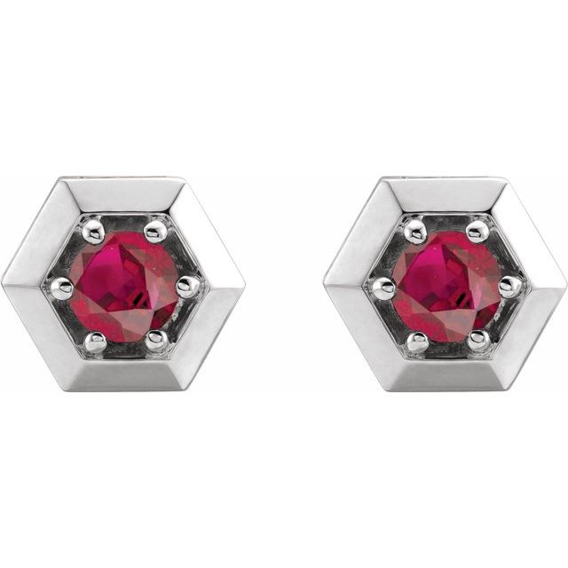 Round Natural Ruby Geometric Earrings
