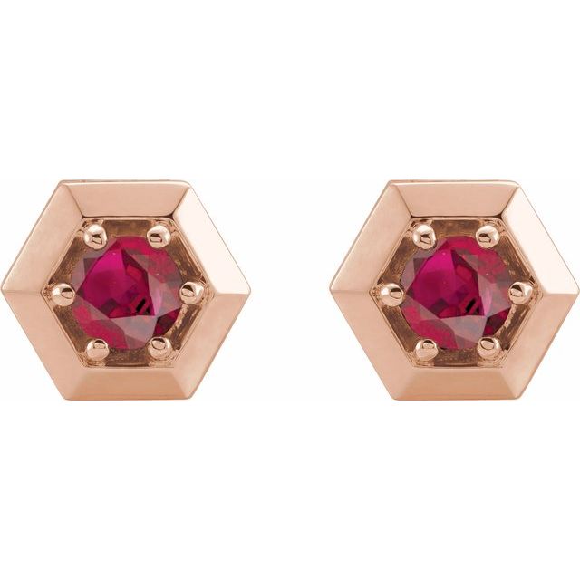 Round Natural Ruby Geometric Earrings