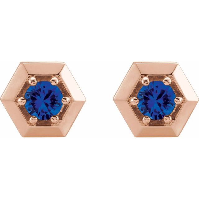 Round Natural Blue Sapphire Geometric Earrings