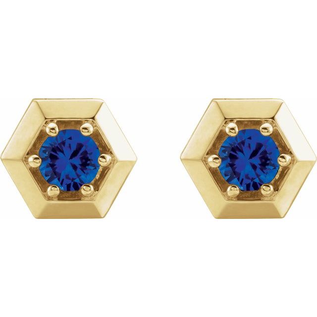 Round Natural Blue Sapphire Geometric Earrings