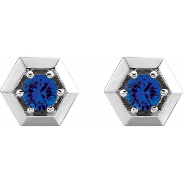 Round Lab-Grown Blue Sapphire Geometric Earrings