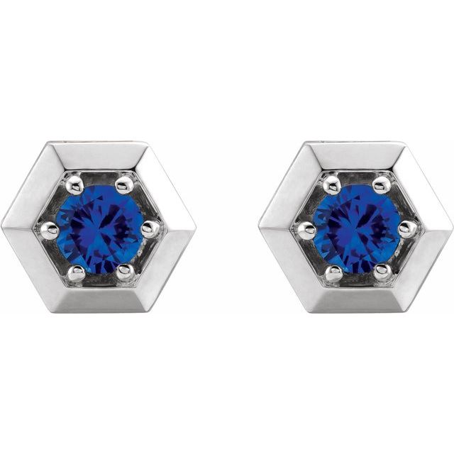 Round Natural Blue Sapphire Geometric Earrings