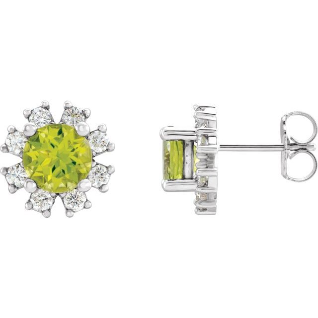 Round Natural Peridot & 1/2 CTW Natural Diamond Earrings