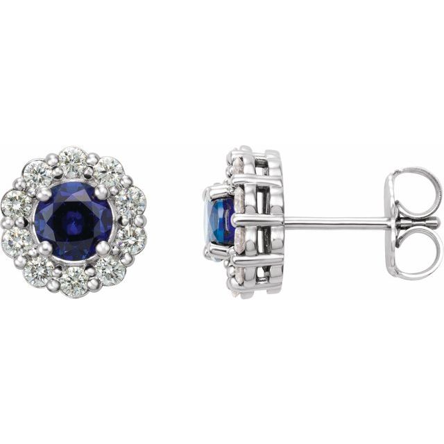 Round 5mm Lab-Grown Blue Sapphire & 3/8 CTW Natural Diamond Halo-Style Earrings
