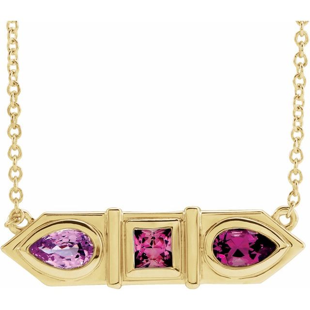 Natural Pink Multi-Gemstone Geometric Bar Necklace
