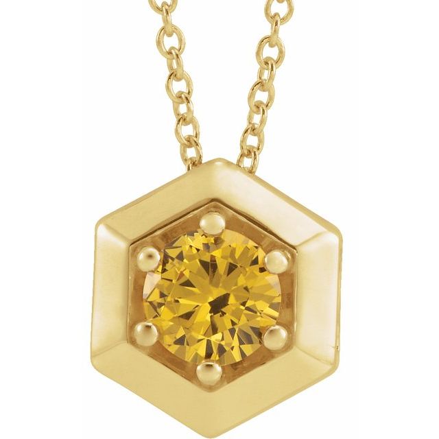 Round Natural Citrine Geometric Necklace