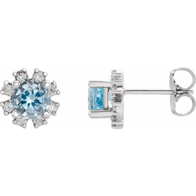 Round Natural Aquamarine & 1/2 CTW Natural Diamond Earrings