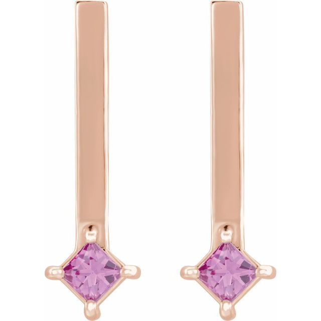 Square Natural Pink Sapphire Bar Drop Earrings