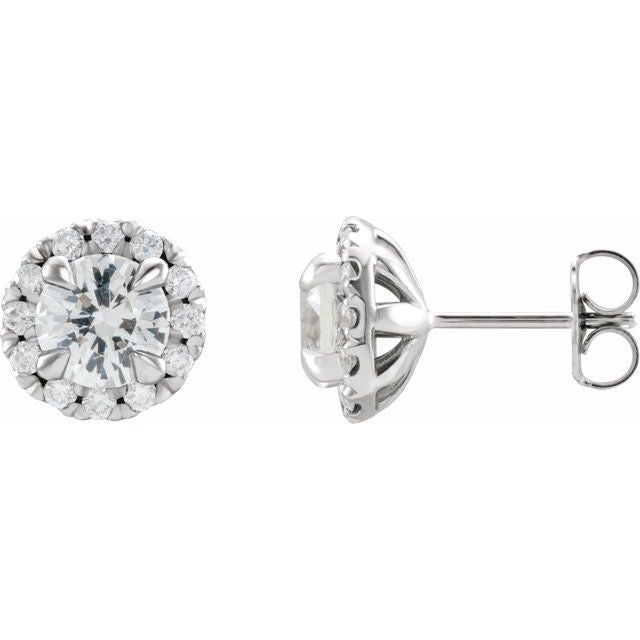 Round 6mm Natural White Sapphire & 1/3 CTW Natural Diamond Halo-Style Earrings