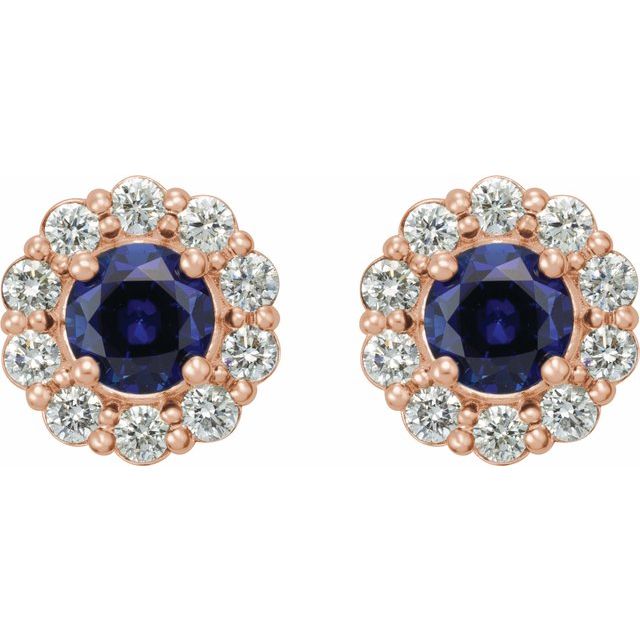 Round 5mm Lab-Grown Blue Sapphire & 3/8 CTW Natural Diamond Halo-Style Earrings