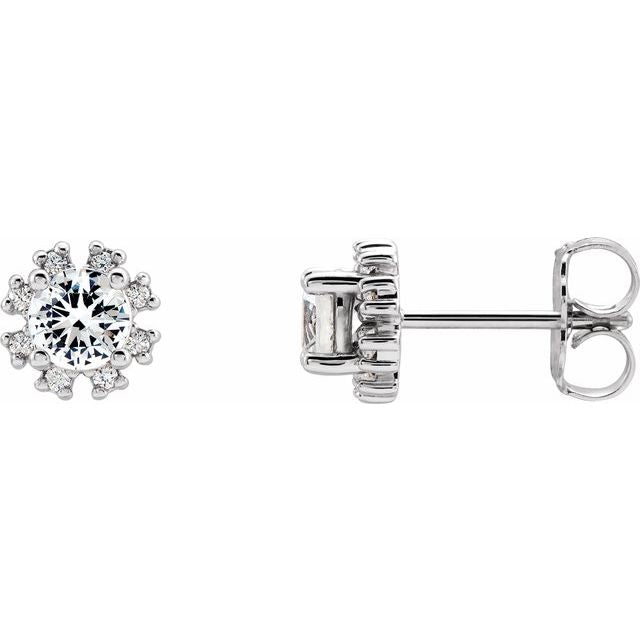 Round Natural White Sapphire & .06 CTW Natural Diamond Earrings