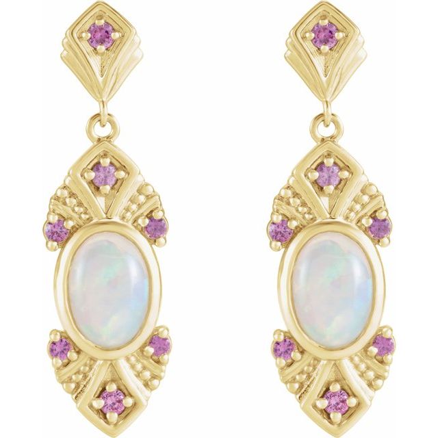 Oval Natural Ethiopian Opal & Natural Pink Sapphire Vintage-Inspired Earrings