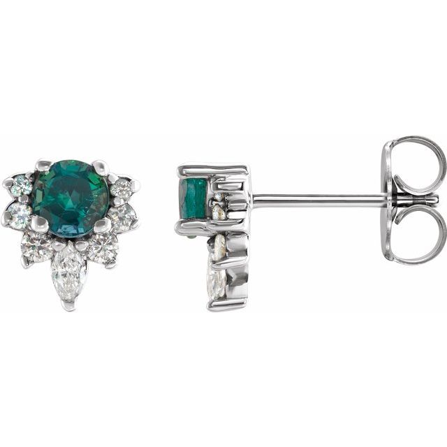 Round Lab-Grown Alexandrite & 1/6 CTW Natural Diamond Earrings
