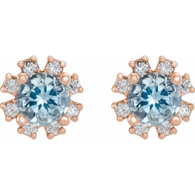 Round Natural Aquamarine & 1/5 CTW Natural Diamond Earrings