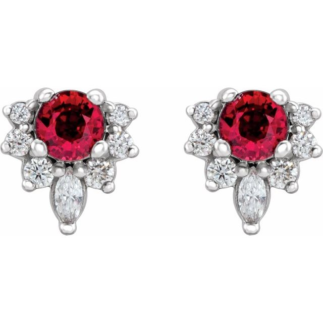 Round Natural Ruby & 1/6 CTW Natural Diamond Earrings