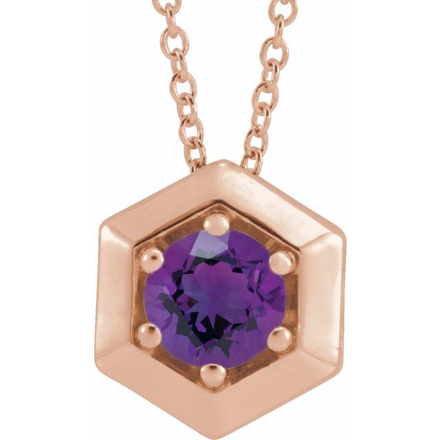 Round Natural Amethyst Geometric Necklace