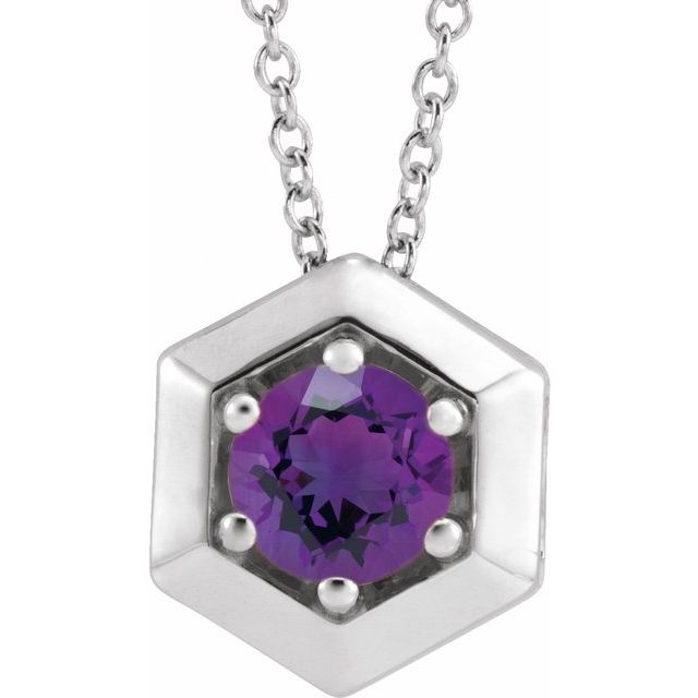 Round Natural Amethyst Geometric Necklace