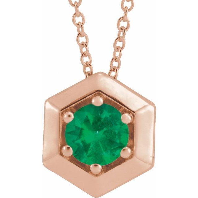 Round Natural Emerald Geometric Necklace