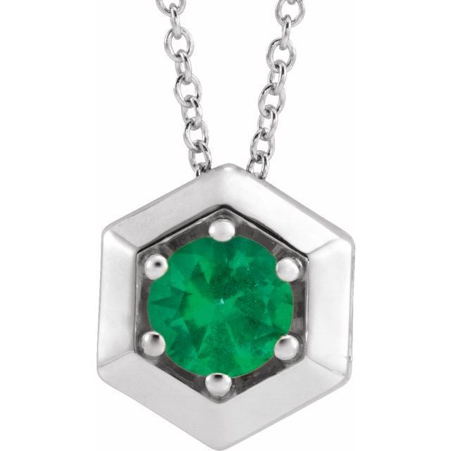 Round Natural Emerald Geometric Necklace