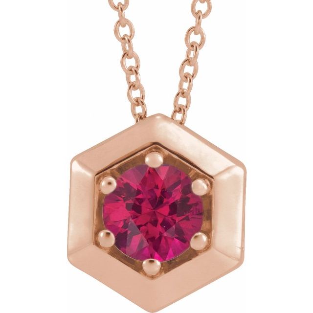 Round Natural Ruby Geometric Necklace