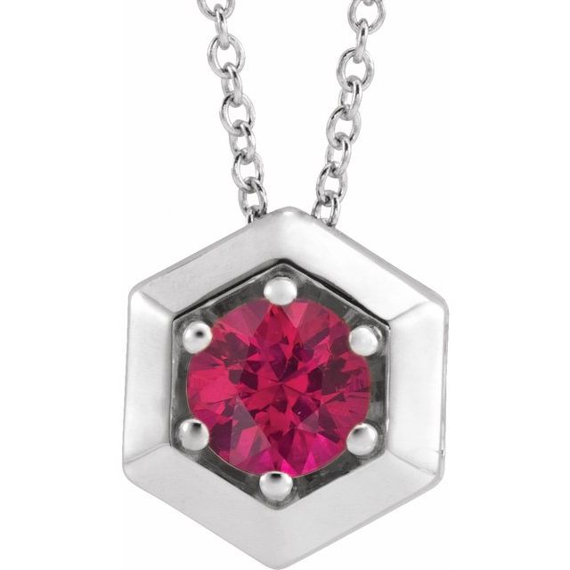 Round Natural Ruby Geometric Necklace