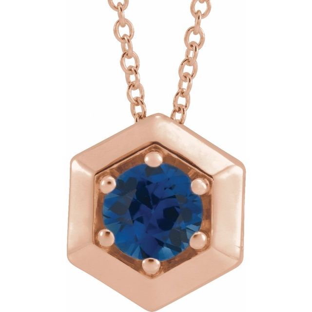 Round Natural Blue Sapphire Geometric Necklace