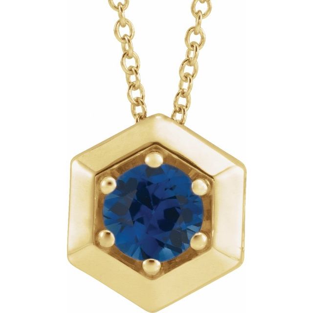 Round Natural Blue Sapphire Geometric Necklace