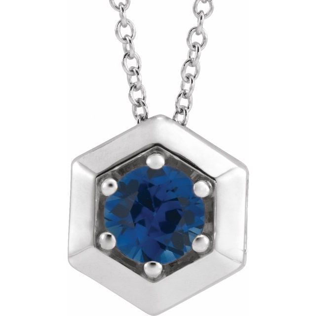 Round Lab-Grown Blue Sapphire Geometric Necklace