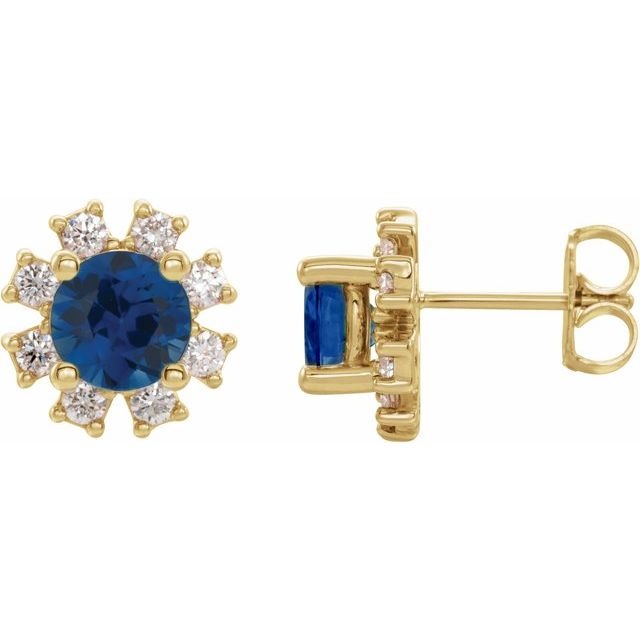 Round Lab-Grown Blue Sapphire & .06 CTW Natural Diamond Earrings