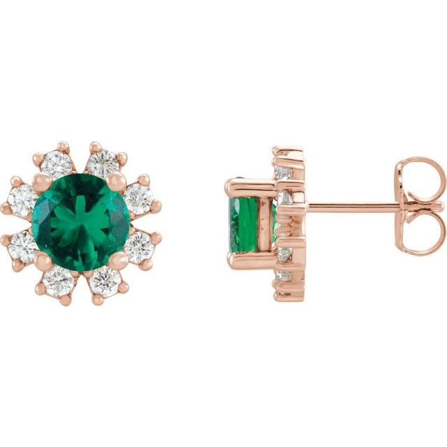 Round Lab-Grown Emerald & .06 CTW Natural Diamond Earrings