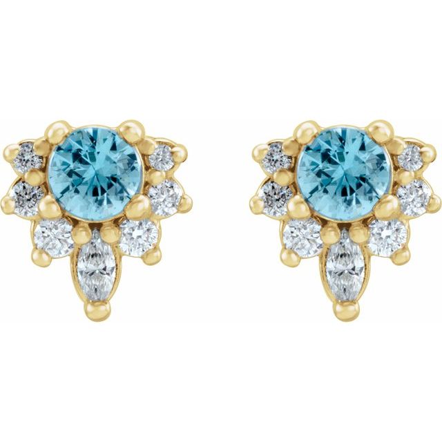 Round Natural Blue Zircon & 1/6 CTW Natural Diamond Earrings