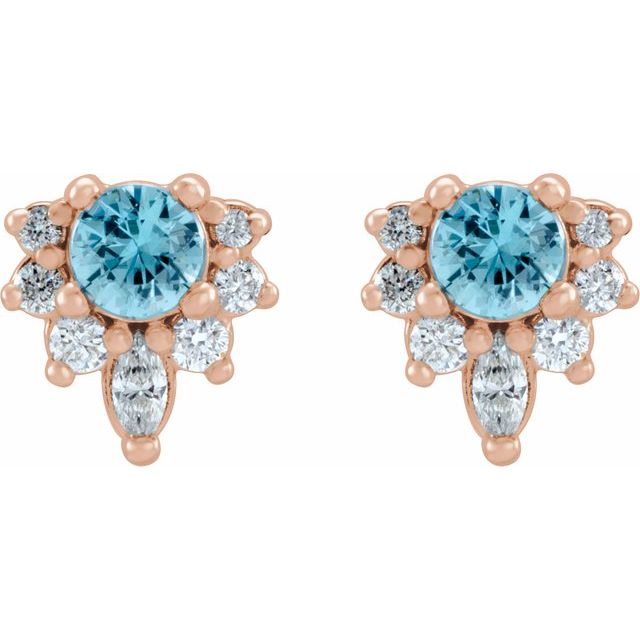 Round Natural Blue Zircon & 1/6 CTW Natural Diamond Earrings