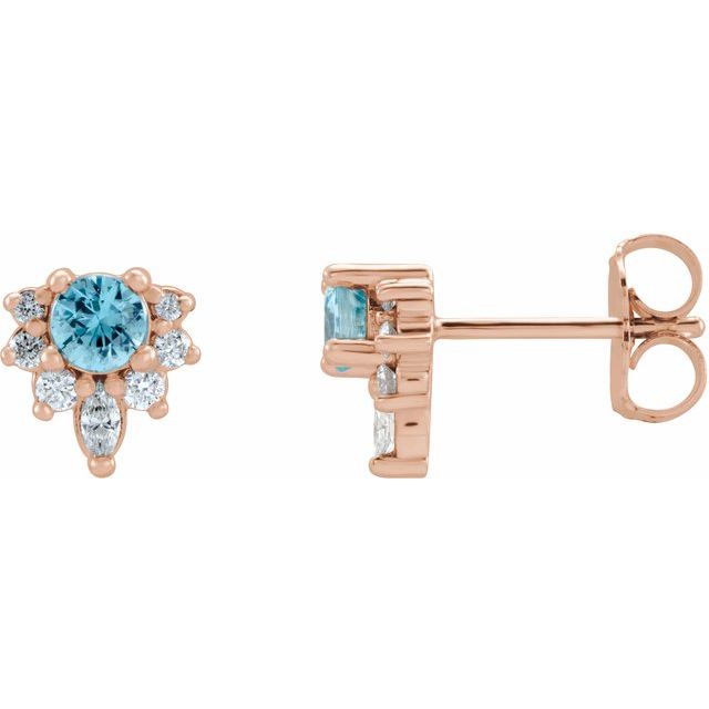 Round Natural Blue Zircon & 1/6 CTW Natural Diamond Earrings